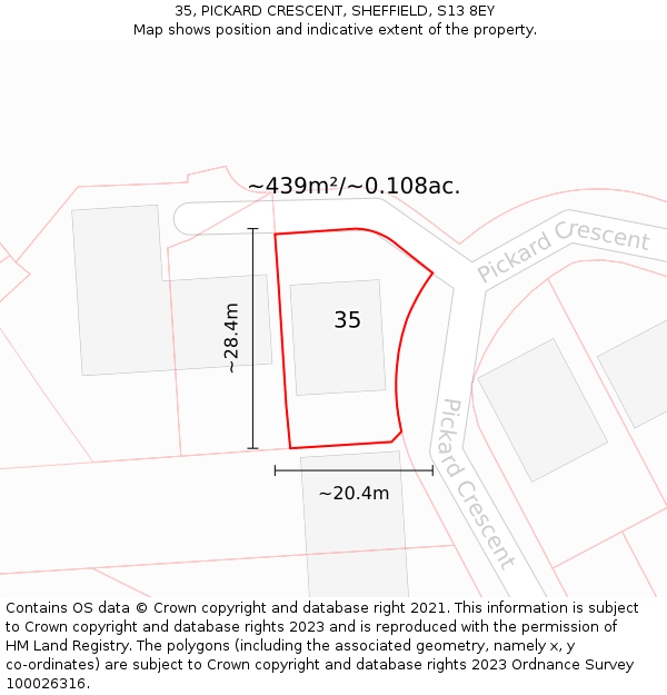 35, PICKARD CRESCENT, SHEFFIELD, S13 8EY: Plot and title map
