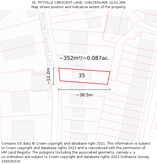 35, PITTVILLE CRESCENT LANE, CHELTENHAM, GL52 2RA: Plot and title map