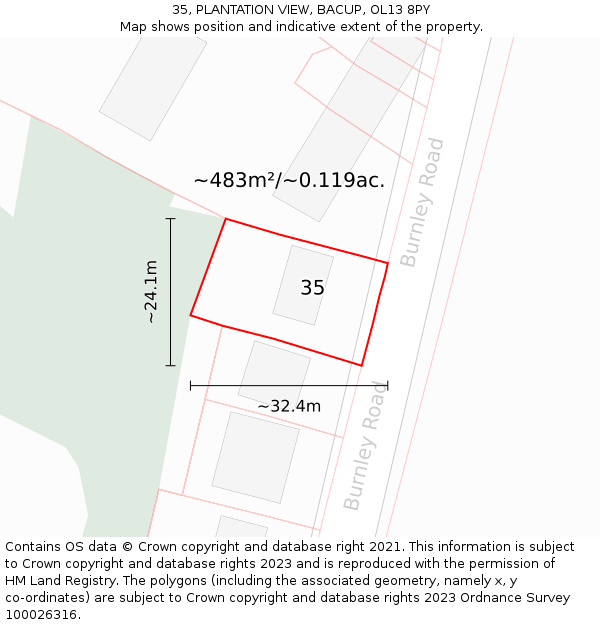 35, PLANTATION VIEW, BACUP, OL13 8PY: Plot and title map