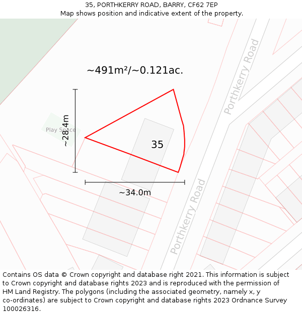 35, PORTHKERRY ROAD, BARRY, CF62 7EP: Plot and title map