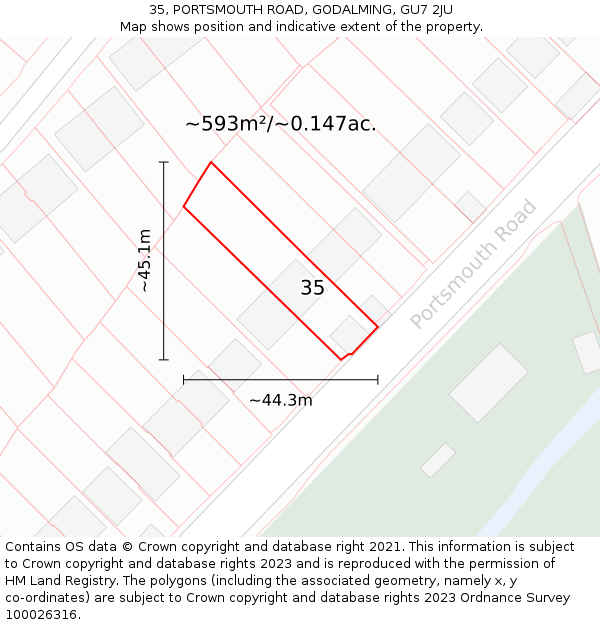 35, PORTSMOUTH ROAD, GODALMING, GU7 2JU: Plot and title map