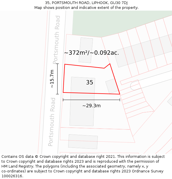 35, PORTSMOUTH ROAD, LIPHOOK, GU30 7DJ: Plot and title map