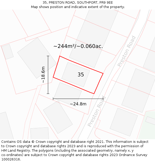 35, PRESTON ROAD, SOUTHPORT, PR9 9EE: Plot and title map