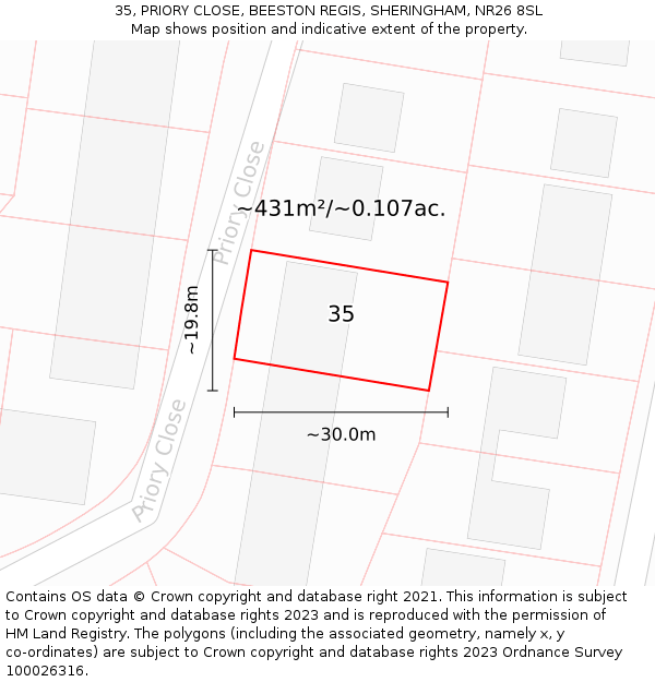 35, PRIORY CLOSE, BEESTON REGIS, SHERINGHAM, NR26 8SL: Plot and title map