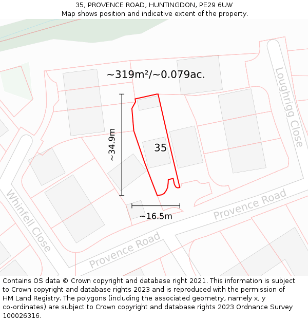 35, PROVENCE ROAD, HUNTINGDON, PE29 6UW: Plot and title map