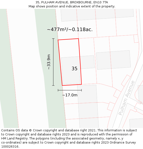 35, PULHAM AVENUE, BROXBOURNE, EN10 7TA: Plot and title map