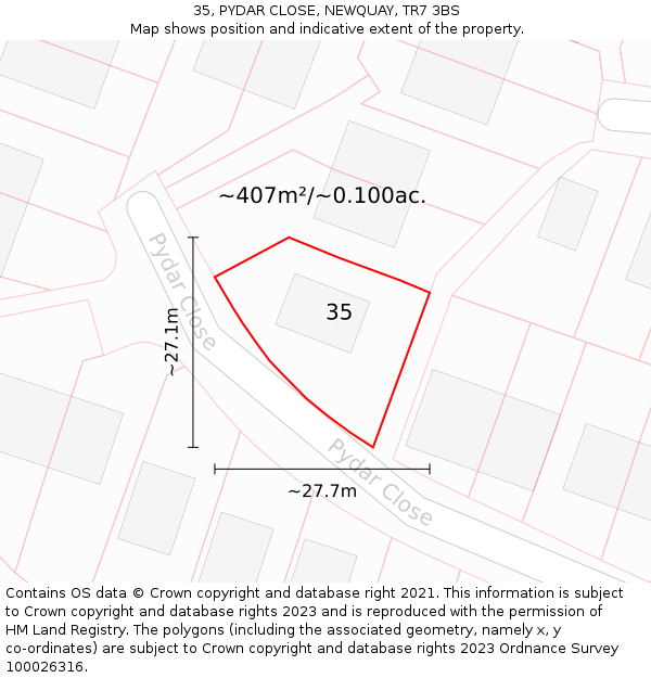 35, PYDAR CLOSE, NEWQUAY, TR7 3BS: Plot and title map