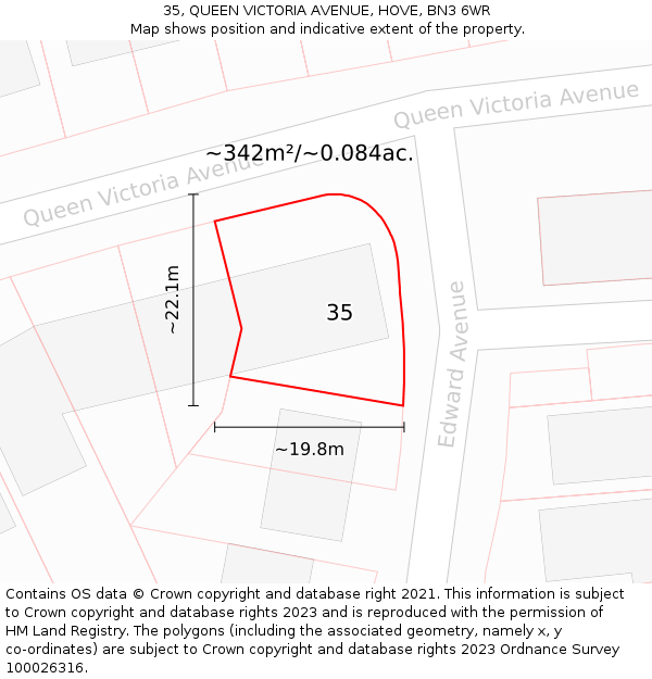 35, QUEEN VICTORIA AVENUE, HOVE, BN3 6WR: Plot and title map