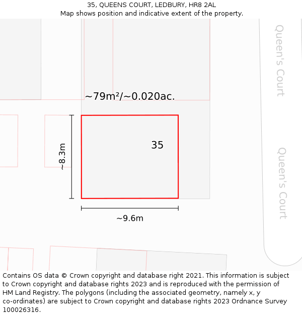 35, QUEENS COURT, LEDBURY, HR8 2AL: Plot and title map