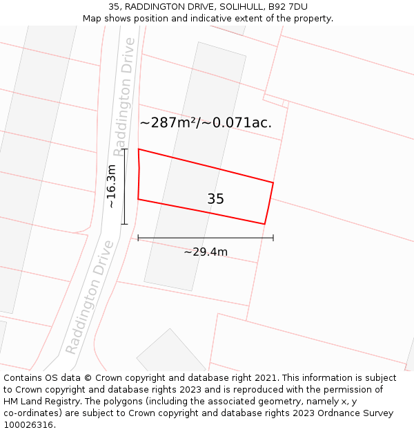 35, RADDINGTON DRIVE, SOLIHULL, B92 7DU: Plot and title map