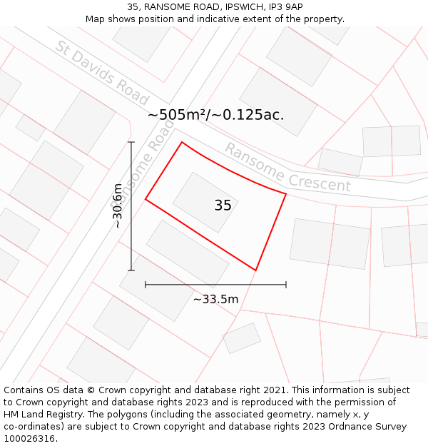 35, RANSOME ROAD, IPSWICH, IP3 9AP: Plot and title map