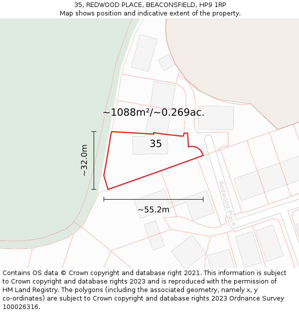 35, REDWOOD PLACE, BEACONSFIELD, HP9 1RP: Plot and title map