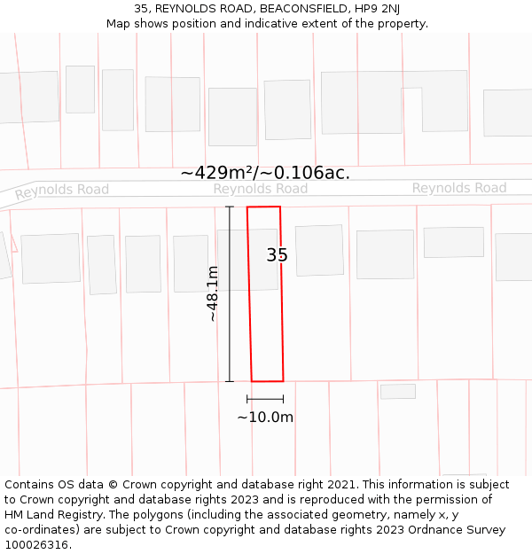 35, REYNOLDS ROAD, BEACONSFIELD, HP9 2NJ: Plot and title map