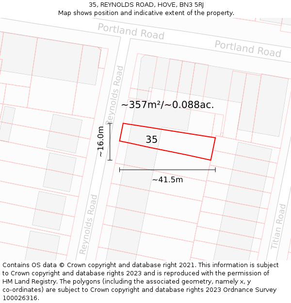 35, REYNOLDS ROAD, HOVE, BN3 5RJ: Plot and title map