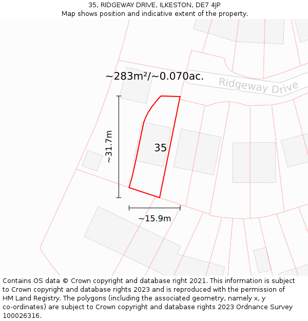 35, RIDGEWAY DRIVE, ILKESTON, DE7 4JP: Plot and title map