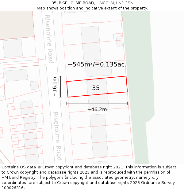 35, RISEHOLME ROAD, LINCOLN, LN1 3SN: Plot and title map