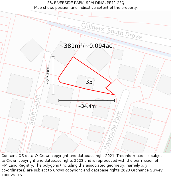 35, RIVERSIDE PARK, SPALDING, PE11 2FQ: Plot and title map