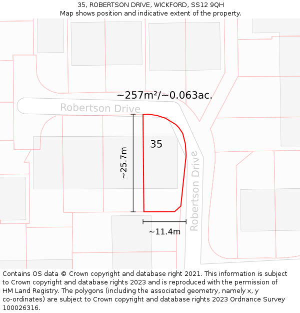 35, ROBERTSON DRIVE, WICKFORD, SS12 9QH: Plot and title map