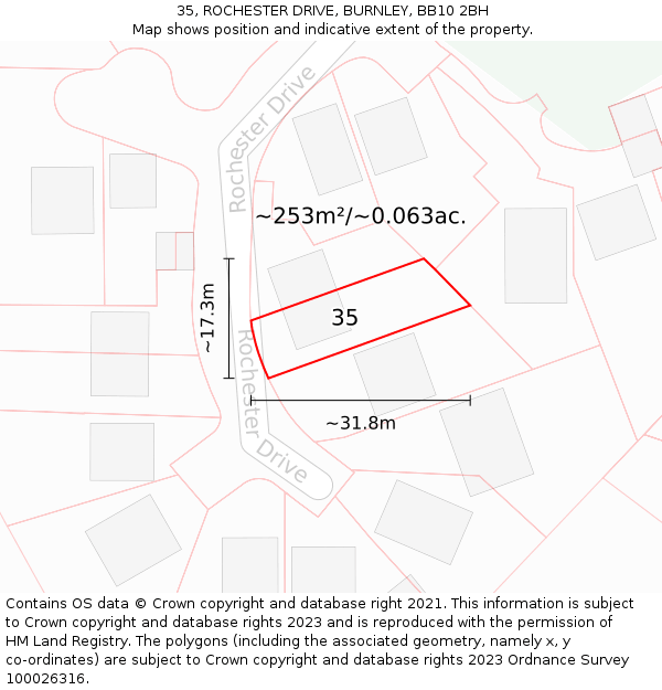 35, ROCHESTER DRIVE, BURNLEY, BB10 2BH: Plot and title map