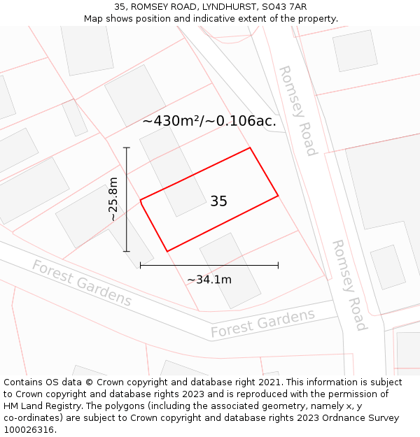 35, ROMSEY ROAD, LYNDHURST, SO43 7AR: Plot and title map