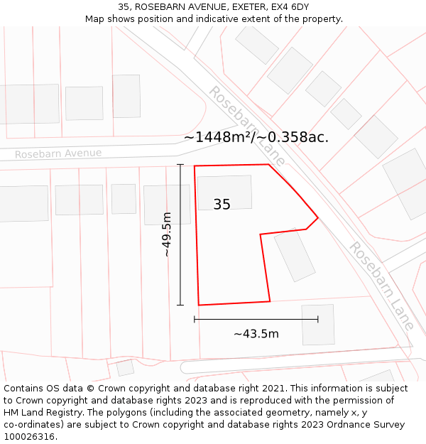 35, ROSEBARN AVENUE, EXETER, EX4 6DY: Plot and title map