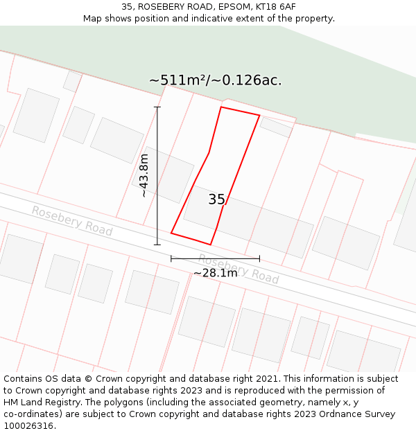 35, ROSEBERY ROAD, EPSOM, KT18 6AF: Plot and title map