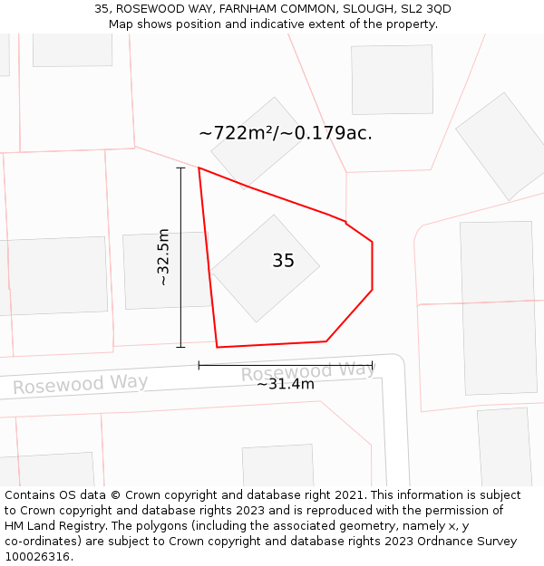 35, ROSEWOOD WAY, FARNHAM COMMON, SLOUGH, SL2 3QD: Plot and title map