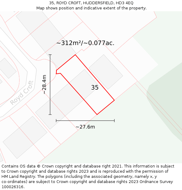 35, ROYD CROFT, HUDDERSFIELD, HD3 4EQ: Plot and title map