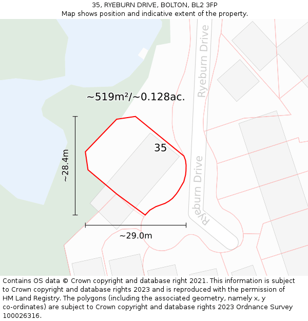 35, RYEBURN DRIVE, BOLTON, BL2 3FP: Plot and title map