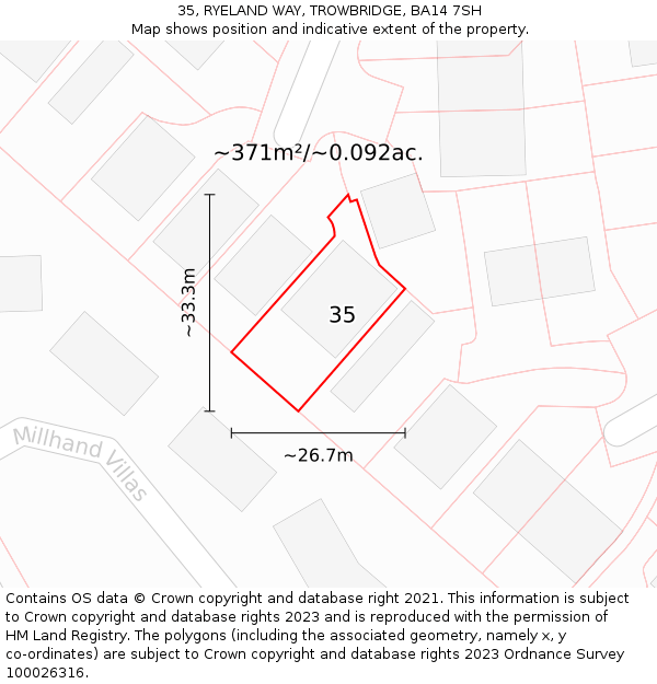 35, RYELAND WAY, TROWBRIDGE, BA14 7SH: Plot and title map