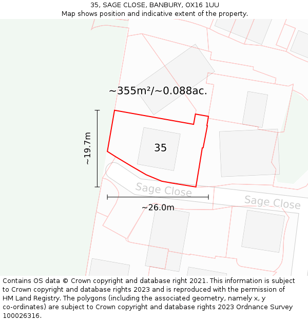 35, SAGE CLOSE, BANBURY, OX16 1UU: Plot and title map