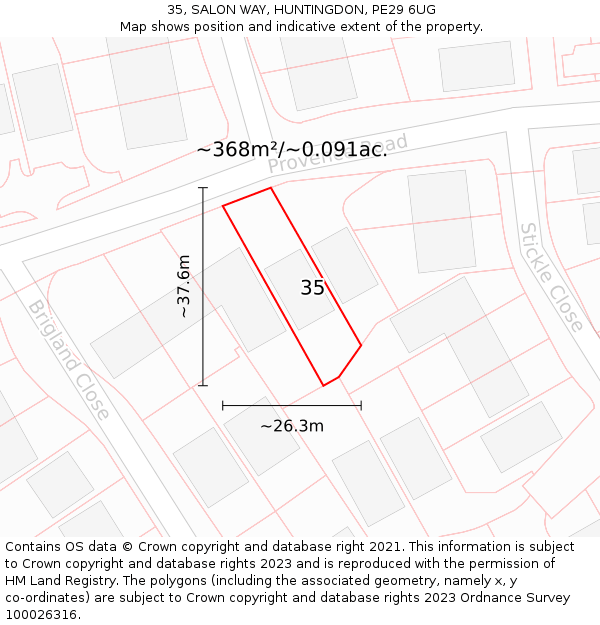 35, SALON WAY, HUNTINGDON, PE29 6UG: Plot and title map