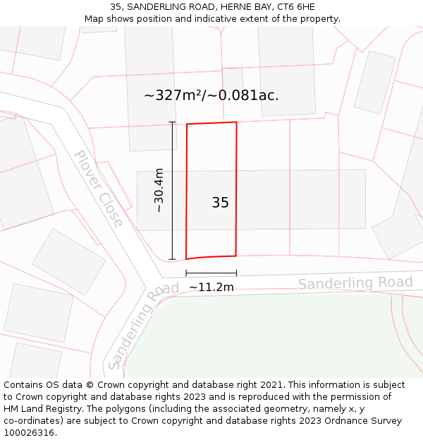 35, SANDERLING ROAD, HERNE BAY, CT6 6HE: Plot and title map