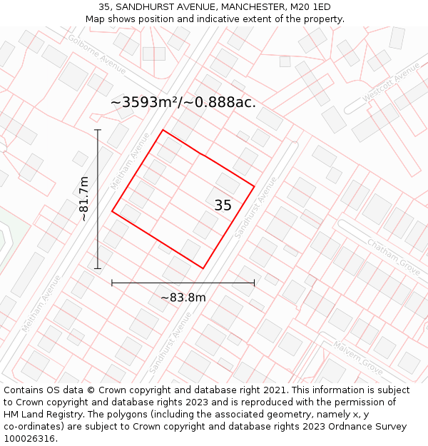 35, SANDHURST AVENUE, MANCHESTER, M20 1ED: Plot and title map