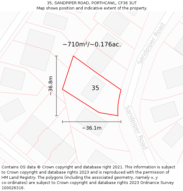 35, SANDPIPER ROAD, PORTHCAWL, CF36 3UT: Plot and title map