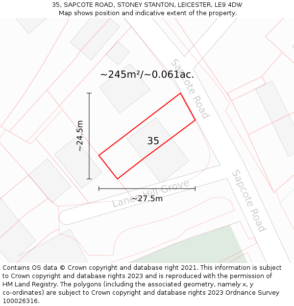 35, SAPCOTE ROAD, STONEY STANTON, LEICESTER, LE9 4DW: Plot and title map