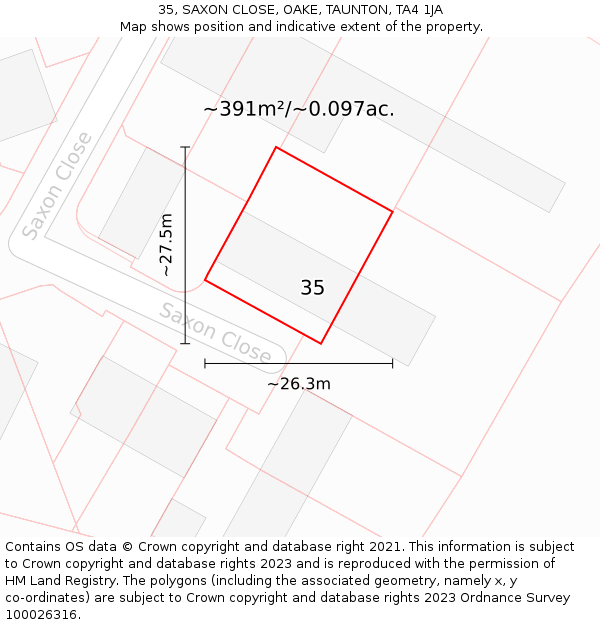 35, SAXON CLOSE, OAKE, TAUNTON, TA4 1JA: Plot and title map