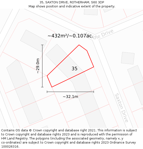35, SAXTON DRIVE, ROTHERHAM, S60 3DP: Plot and title map