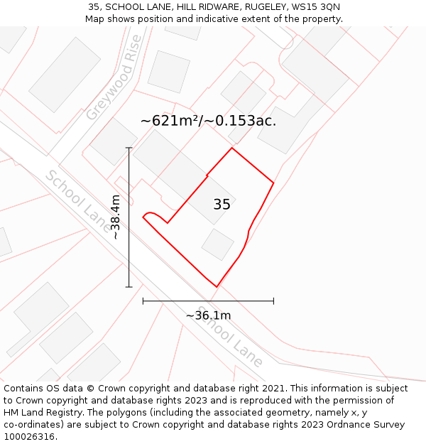 35, SCHOOL LANE, HILL RIDWARE, RUGELEY, WS15 3QN: Plot and title map