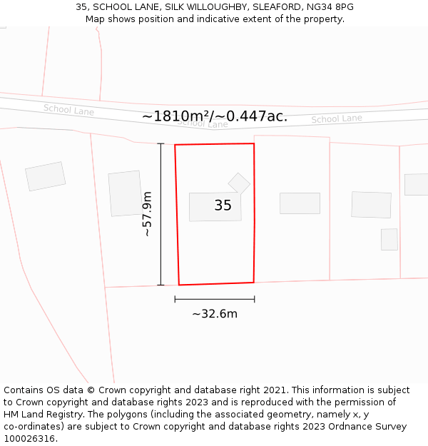 35, SCHOOL LANE, SILK WILLOUGHBY, SLEAFORD, NG34 8PG: Plot and title map