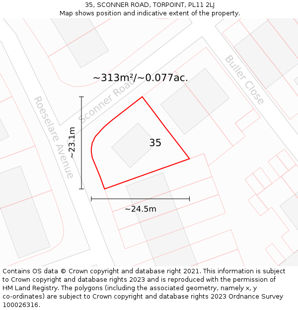 35, SCONNER ROAD, TORPOINT, PL11 2LJ: Plot and title map