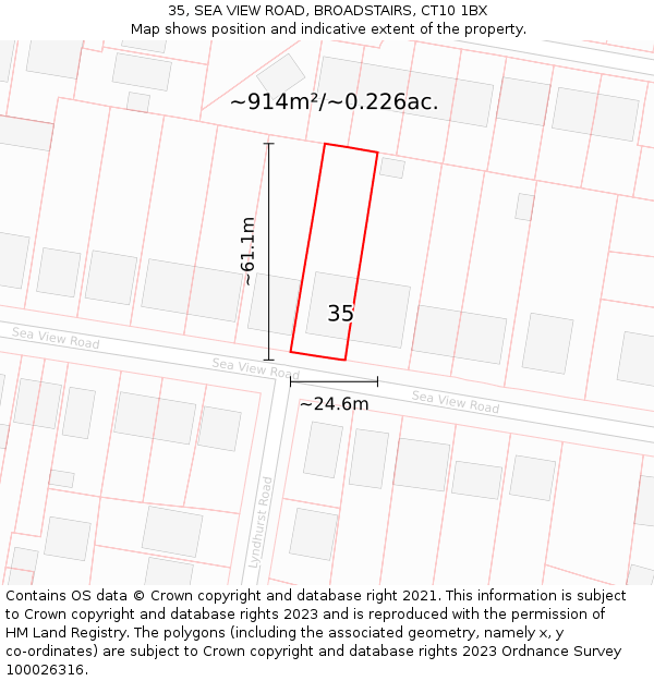 35, SEA VIEW ROAD, BROADSTAIRS, CT10 1BX: Plot and title map