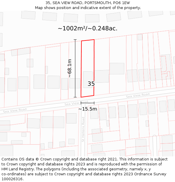 35, SEA VIEW ROAD, PORTSMOUTH, PO6 1EW: Plot and title map