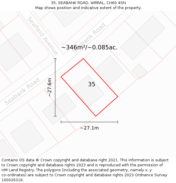 35, SEABANK ROAD, WIRRAL, CH60 4SN: Plot and title map