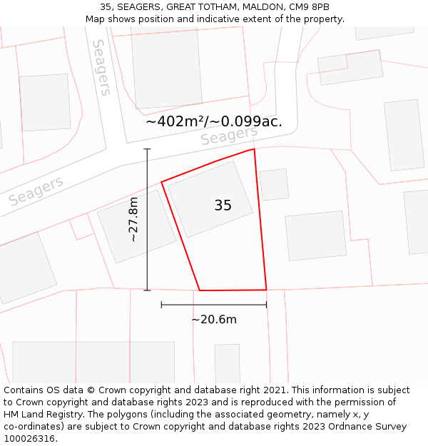 35, SEAGERS, GREAT TOTHAM, MALDON, CM9 8PB: Plot and title map