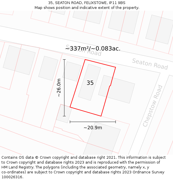 35, SEATON ROAD, FELIXSTOWE, IP11 9BS: Plot and title map