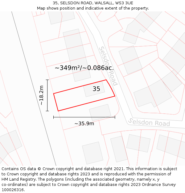 35, SELSDON ROAD, WALSALL, WS3 3UE: Plot and title map