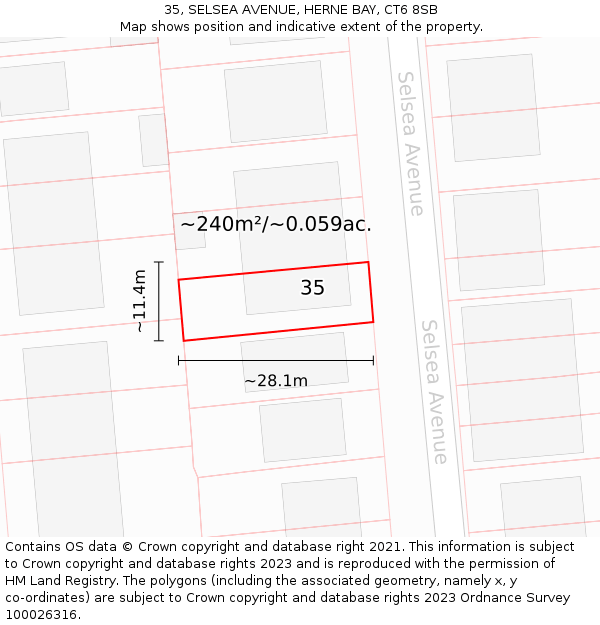 35, SELSEA AVENUE, HERNE BAY, CT6 8SB: Plot and title map