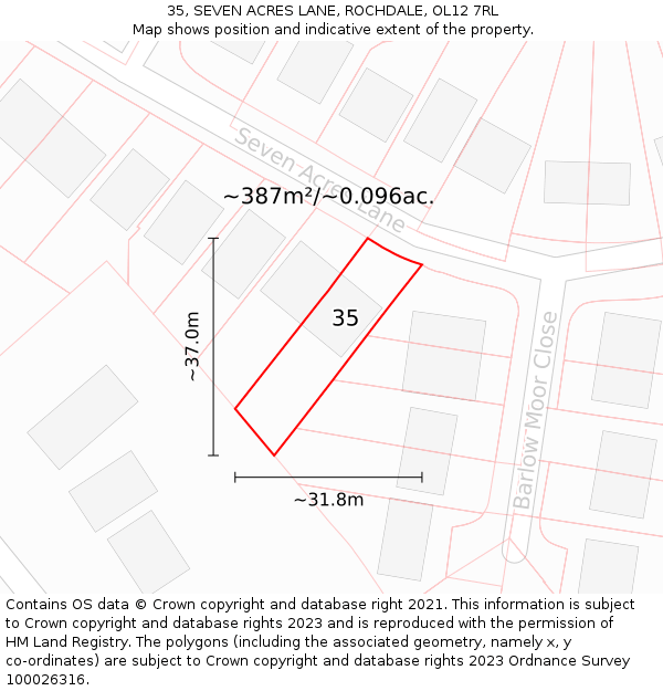 35, SEVEN ACRES LANE, ROCHDALE, OL12 7RL: Plot and title map