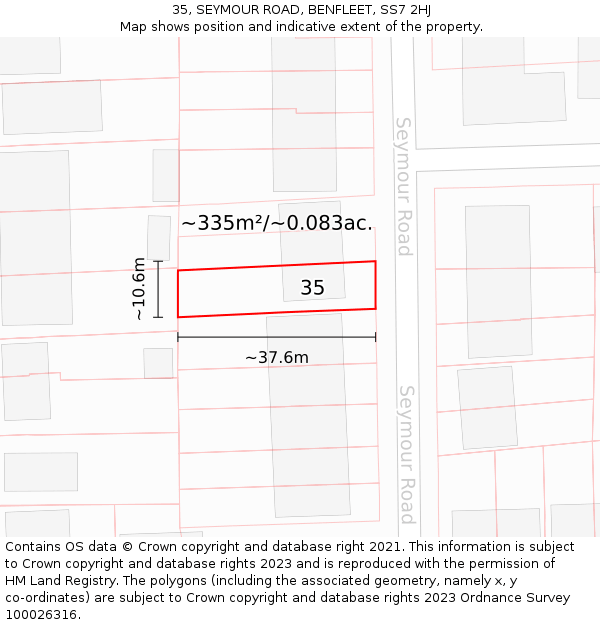 35, SEYMOUR ROAD, BENFLEET, SS7 2HJ: Plot and title map